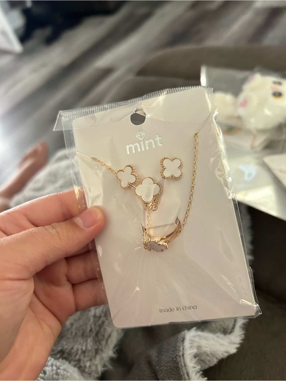 4/$50 clover Mint Gold-Tone Necklace Set with White Floral Charms